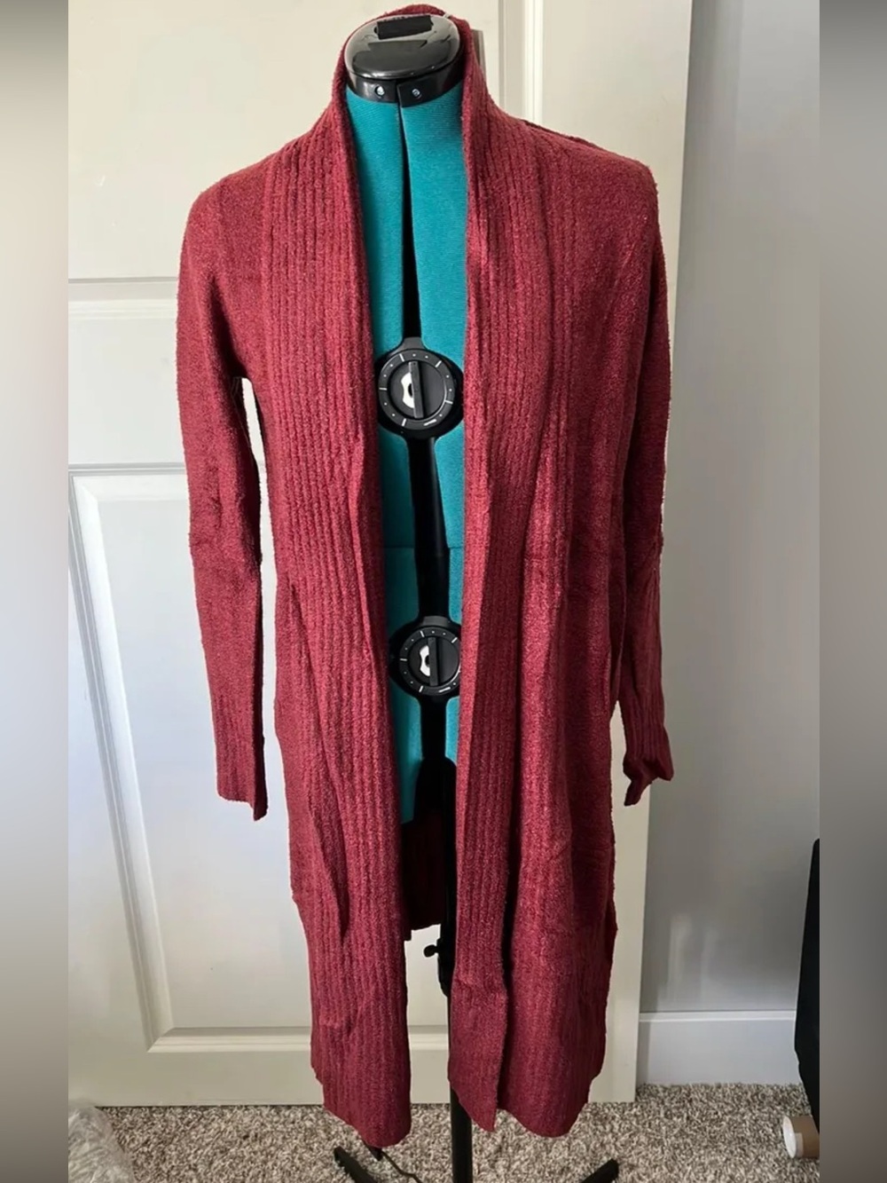 Barefoot Dreams Long Open-Front Cardigan in Wine